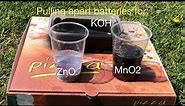 Pulling apart batteries for potassium hydroxide, zinc oxide and manganese oxides