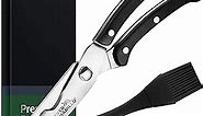 Heavy Duty Stainless Steel Poultry Shears For Bone, Chicken, Meat, Fish, Seafood, Vegetables. Premium Spring Loaded Food Scissors. One piece Kitchen Shears. (Black Wooden Handles)