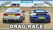 BMW M5 1,000hp vs Porsche 911 Turbo S - DRAG RACE