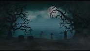Misty Graveyard Full Moon Bats Free 4K Halloween Motion Background Loop Video w/ Sound FX Bell Tower