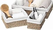 FairyHaus Seagrass Storage Baskets with Liner, Natural Small Seagrass Baskets, Hand-woven Nesting Wicker Baskets Set for Shelves Rectangle 3Pack (L+M+S)