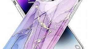 Case Compatible with iPhone 14 Pro Marble Durable Cute Heavy Duty Shockproof Protective Cover for Women Men Girls Anti-Fall Sturdy Anti-Scratch Hard PC Phone Cases 6.1 inch - Purple Marble