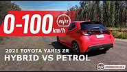 2021 Toyota Yaris (hybrid vs petrol) 0-100km/h & engine sound