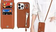 iPhone 14 pro max Case with Card Holder for Women, iPhone 14 pro max Phone Case Wallet with Strap Credit Card Slots Crossbody with Kickstand Zipper Shockproof Case for iPhone14promax - Brown