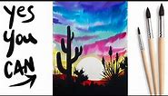 Easy how to Paint a Sunset in Watercolor | Desert Cactus | The Art Sherpa