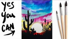 Easy how to Paint a Sunset in Watercolor | Desert Cactus | The Art Sherpa