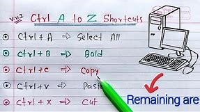 ctrl A to Z shortcut keys | CTRL Shortcut Keys of Computer