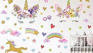 Outus 4 Sheets Unicorn Wall Decals Peel and Stick Watercolor Unicorn Wall Decals Heart Flower Unicorn Stickers for Girls Kids Bedroom Nursery Decorations