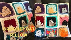 How To Crochet A Cat Pillow Cover/Cat Granny Square/Easy Beginner Crochet