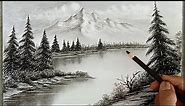 Pencil drawing landscape scenery/ Snow mountain landscape drawing with pencil/