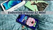 🍎iPhone 12 mini Blue💙 Unboxing, setup & case || Aesthetic 🎨
