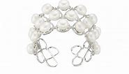 Sterling Silver Button Freshwater Cultured Pearl Bangle Bracelet