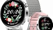 Fashion Smart Watch for Women IP67 Waterproof Fitness Watch Bluetooth Call Receive Dial 1.32" HD Touch Screen LCD Heart Rate Sleep Monitor smartwatch for iOS Android Phones, (with 2 Bands) 03 Silver