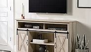 Walker Edison Clayton Farmhouse Sliding Double Barn Door TV Stand for TVs up to 58 Inches, 52 Inch, White Oak
