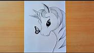 How to Draw a Cute Unicorn With Butterfly || Pencil Drawing