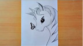 How to Draw a Cute Unicorn With Butterfly || Pencil Drawing