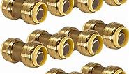 10-Pack 1/2-Inch PushFit Coupling, Push-to-Connect Brass Plumbing Fitting for Copper, PEX, CPVC, PE-RT Pipe (8X1012-10P)