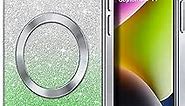 Hython for iPhone 14 Case Clear Magnetic Glitter Phone Cases [Compatible with MagSafe] Full Camera Lens Protector Slim Gradient Sparkle Luxury Plating Shockproof Protective Cover Women Girls, Silver