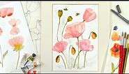 How to Paint Poppies in Transparent Watercolor - Delicate Botanical Floral Art in Pretty Pastel Pink