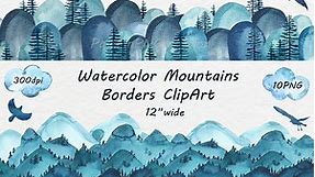 Watercolor Mountain Borders Clip Art