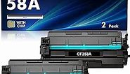 58A CF258A Toner Cartridge Black: 2 Pack (with Chip) Replacement for HP CF258A 58A 58X CF258X MFP M428fdw M428fdn M428dw M404 M428 Pro M404n M404dn M404dw Printer