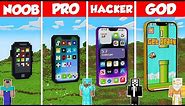 INSIDE PHONE BASE HOUSE BUILD CHALLENGE - Minecraft Battle: NOOB vs PRO vs HACKER vs GOD / Animation
