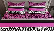 Zebra Stripes Fitted Sheet Leopard Print Bed Sheet Set for Kids Boys Girls Pink Black White Zebra Leopard Fur Bedding Set Ultra Soft Decor Wild Animal Skin Texture Pattern Bed Cover Full Size 4Pcs