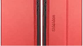 SHIELDON Case for iPhone SE 2022, Genuine Leather iPhone SE 2020 Wallet Flip Book Case with Kickstand Credit Card Holder Magnetic Closure TPU Shockproof Case Compatible with iPhone 8/7 4.7" - Red