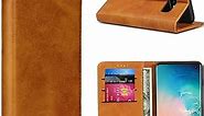 Cavor for Samsung S10 Case, Leather Wallet Case Cover [Card Slot] [Built-in Magnet] Shockproof Protective Flip Case for Samsung Galaxy S10 - Light Brown