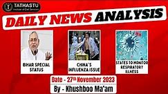 Daily News Analysis || 27th November 2023 || Khushboo Ma'am || Tathastu-ICS