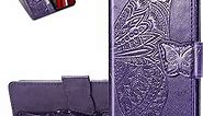 Galaxy A21S Case Stylish Advanced Embossing Wallet Case Credit Cards Slot with Stand for PU Leather Shockproof Flip Magnetic Case for Samsung Galaxy A21S Butterfly Purple SD