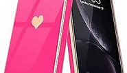 Teageo Compatible with iPhone Xr Case for Women Girl Cute Love-Heart Luxury Bling Plating Soft Back Cover Raised Full Camera Protection Bumper Silicone Shockproof Phone Case for iPhone Xr, Hot Pink