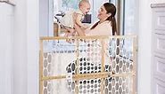 Toddleroo by North States Quick Fit Oval Mesh Wooden Baby Gate: 26.5"- 42" Wide. Pressure Mounted Baby Gate for Doorway. Tension Lever for Quick Custom Fit. (23" Tall, Sustainable Hardwood)