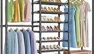 VIPEK S3 Heavy Duty Garment Rack Free Standing Clothes Rack Closet Storage Organizer Large Wardrobe with 6-Tier Shoe Rack, Hanging Rod, Adjustable Shelf, 68.9" L x 15.7" W x 76.4" H, Black