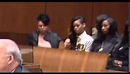 Inside court Rihanna reacts as Chris Brown listens to the judge