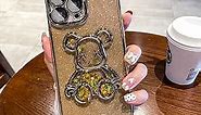 for iPhone 15 Pro Case for Women Luxury Phone Case with Camera Protector Glitter Sparkly Bear Slim Glitter Phone Cases Christmas Phone case,Gold