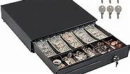 Volcora Cash Register Drawer for Point of Sale (POS) System with Removable Coin Slots, 5 Bill/6 Coin, 24V, RJ11/RJ12 Key-Lock, Media Slot, Black