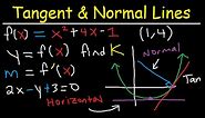 How To Find The Equation of a Horizontal Tangent Line and Normal Line