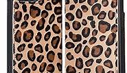 BOULETTA Case for iPhone 13 Pro Handmade Genuine Leather Wallet Case Folio Flip Cell Phone Cases RFID Blocking Card Holder Case for Women and Men 6.1 Inch Leopard