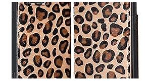 BOULETTA Case for iPhone 13 Pro Handmade Genuine Leather Wallet Case Folio Flip Cell Phone Cases RFID Blocking Card Holder Case for Women and Men 6.1 Inch Leopard