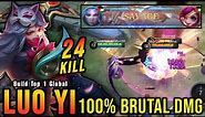 SAVAGE + 24 Kills!! 100% Brutal DMG Build Luo Yi One Shot Combo!! - Build Top 1 Global Luo Yi ~ MLBB