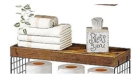 QEEIG Bathroom Shelves Over Toilet Wall Mounted Floating Shelves Farmhouse Shelf Toilet Paper Holder Small 16 inch Set of 2, Rustic Brown (019-BN2)