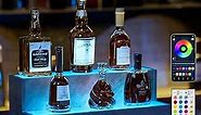 LED Lighted Liquor Bottle Display Shelf, 20 Inch Bar Display Shelf, DIY Illuminated Bottle Shelf with App & Remote Control, 2 Step Freestanding Holding Bottles for Home Bar, Party, Grey
