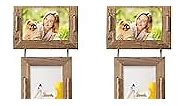 ABSWHLM 5x7 Picture Frames Rustic Solid Wood Hanging Picture Frames 4 Opening Photo Frame Display 4"x6" Pictures with Mat or 5"x7" Without Mat, 2 Pack Weathered Brown