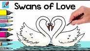 How to draw Swans of Love! Real Easy for Valentine's Day