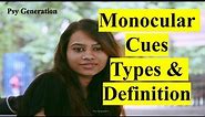Monocular Cues Types & Definition with examples ||Depth and Distance Perception||Psy Generation||