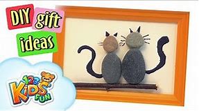 DIY by Creative Mom #14 - how to make homemade creatve pebbles Art cats in a frame 123 Kids Fun