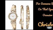 Anne Klein Women's Swarovski Crystal-Accented Gold-Tone Bangle Watch and Bracelet Set