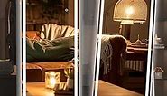 Hasipu Full Length Mirror with Lights, 67" x 24" Tempered Lighted Floor Standing LED Mirror Full Length, Full Body Mirror with Dimming & 3 Color Lighting Square White