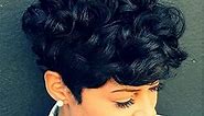 Black Short Pixie Cut Wigs for Black Women Short Wavy Hair Wig Pixie Cut Curly Wig with Bangs for Black Women Synthetic Fluffy Daily Wig Layered Heat Resistant Wigs (Natural black)